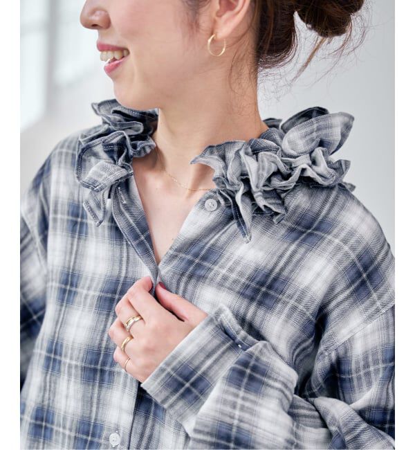 Spick and Span「《別注 / 予約》crinkle check frill collar shirts*」|シャツ・ブラウス|