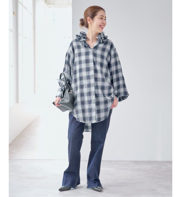 Spick and Span「《別注 / 予約》crinkle check frill collar shirts*」|シャツ・ブラウス|