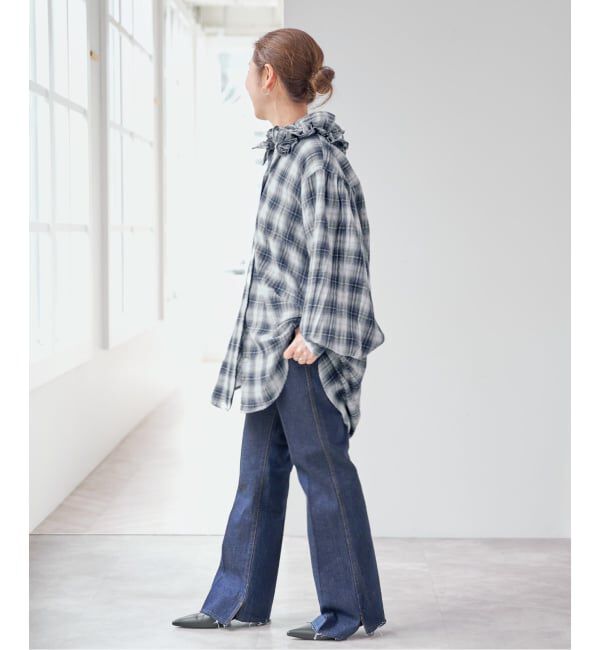 Spick and Span「《別注 / 予約》crinkle check frill collar shirts*」|シャツ・ブラウス|