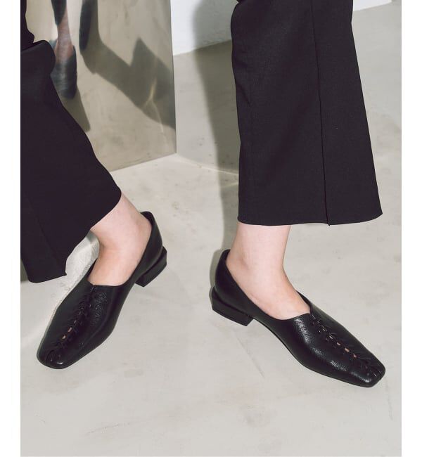 GRISE「《WEB+一部店舗限定》GRISEレザースクエアBRAIDEDフラット」|その他|ブラック