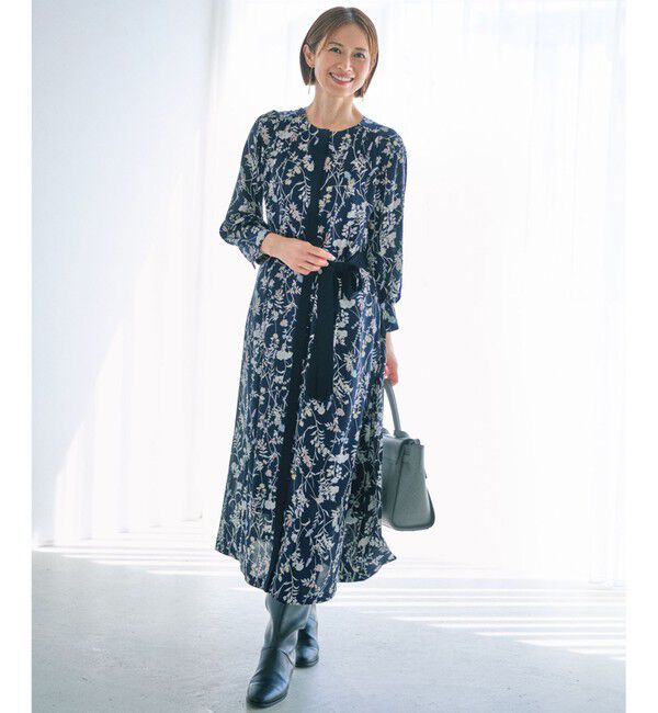 自由区「【WEB&一部店舗限定・新色追加・定番人気・着用動画あり】ハーバルフロープリント8分袖 ワンピース」|ワンピース|