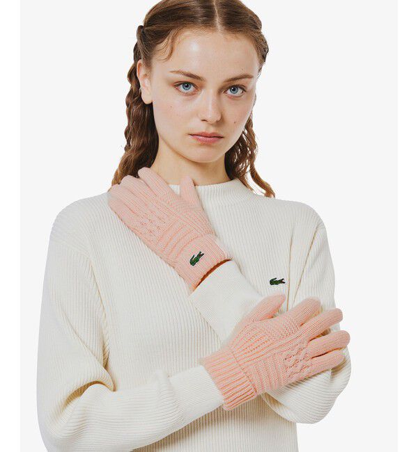 LACOSTE「アラン柄ブレンドウールニットグローブ」|手袋|
