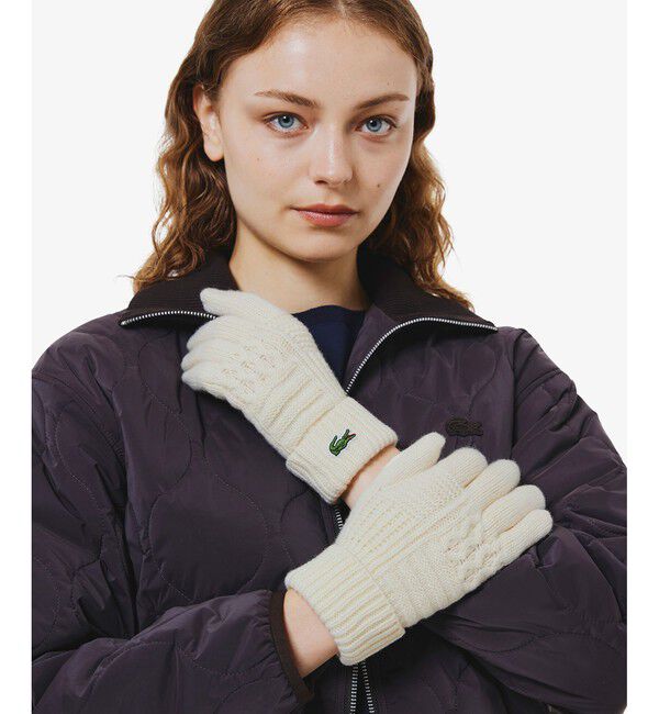 LACOSTE「アラン柄ブレンドウールニットグローブ」|手袋|