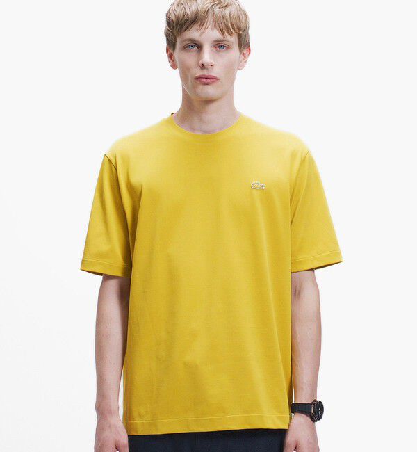 LACOSTE「二層構造 消臭 速乾 UVカット ワンポイント アウトラインロゴクルーネック半袖Tシャツ」|Tシャツ・カットソー|