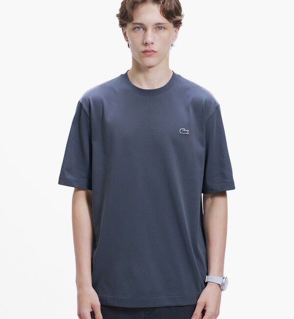 LACOSTE「二層構造 消臭 速乾 UVカット ワンポイント アウトラインロゴクルーネック半袖Tシャツ」|Tシャツ・カットソー|グレー