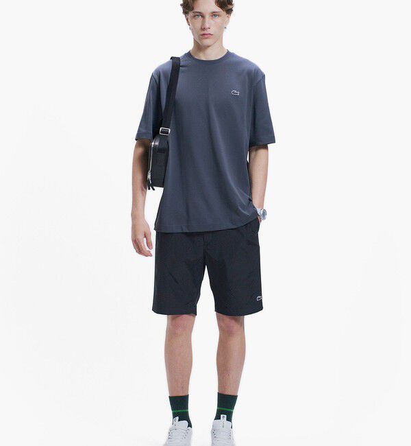LACOSTE「二層構造 消臭 速乾 UVカット ワンポイント アウトラインロゴクルーネック半袖Tシャツ」|Tシャツ・カットソー|