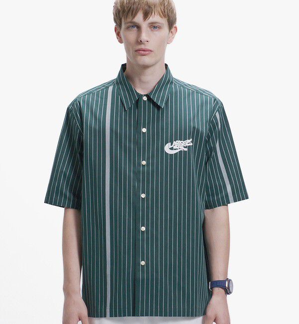 LACOSTE「パネルストライプ オープンシャツ」|シャツ・ブラウス|ダークグリーン