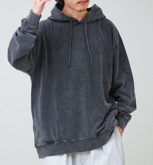 GLOSTER「【ロンT以上、パーカー未満】ケミカル加工 フードロンT」|パーカー|ブラック