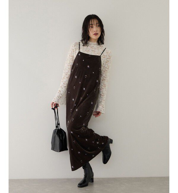 VIS「前後2WAYカラー刺繍ベロアキャミワンピース」|ワンピース|