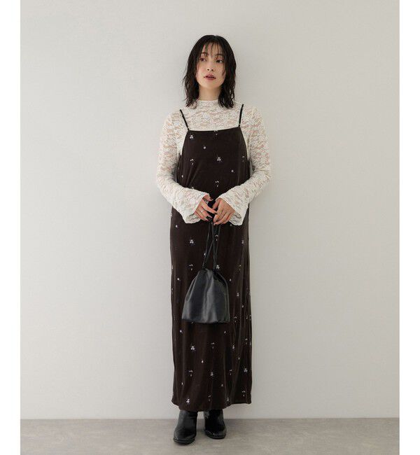VIS「前後2WAYカラー刺繍ベロアキャミワンピース」|ワンピース|