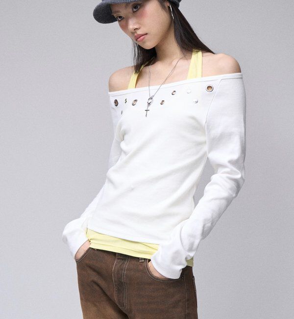  「【WEB限定/26AW新色あり】アイレットオフショルトップス」|Tシャツ・カットソー|