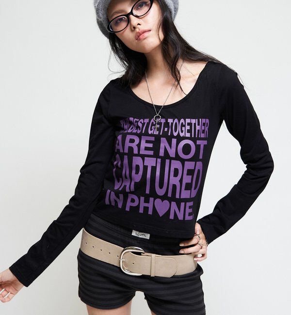  「【WEB限定】メッセージL/Sトップス」|Tシャツ・カットソー|