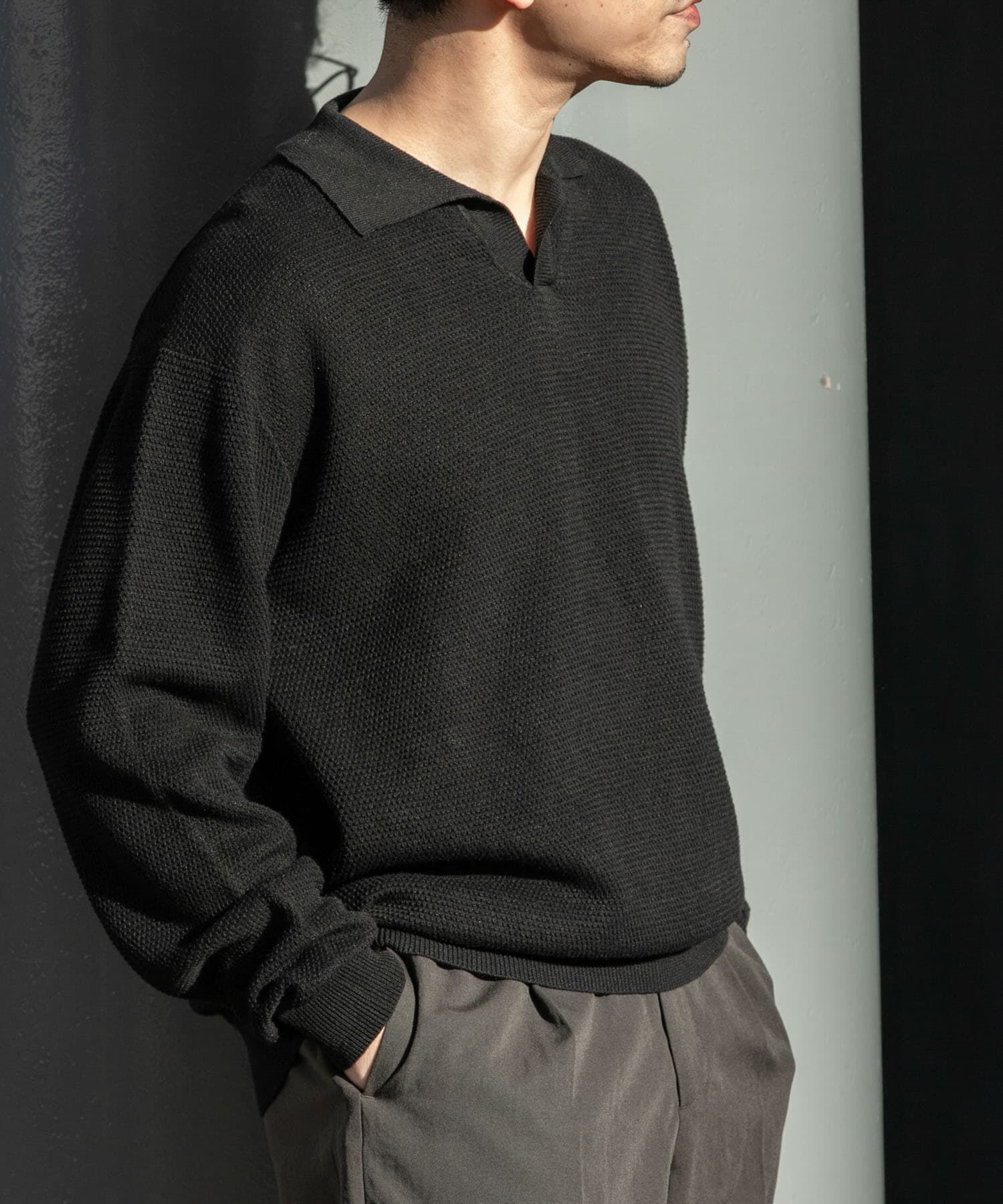 URBAN RESEARCH ROSSO「『WEB限定』変形カノコスキッパーニットポロ」|ニット・セーター|ブラック