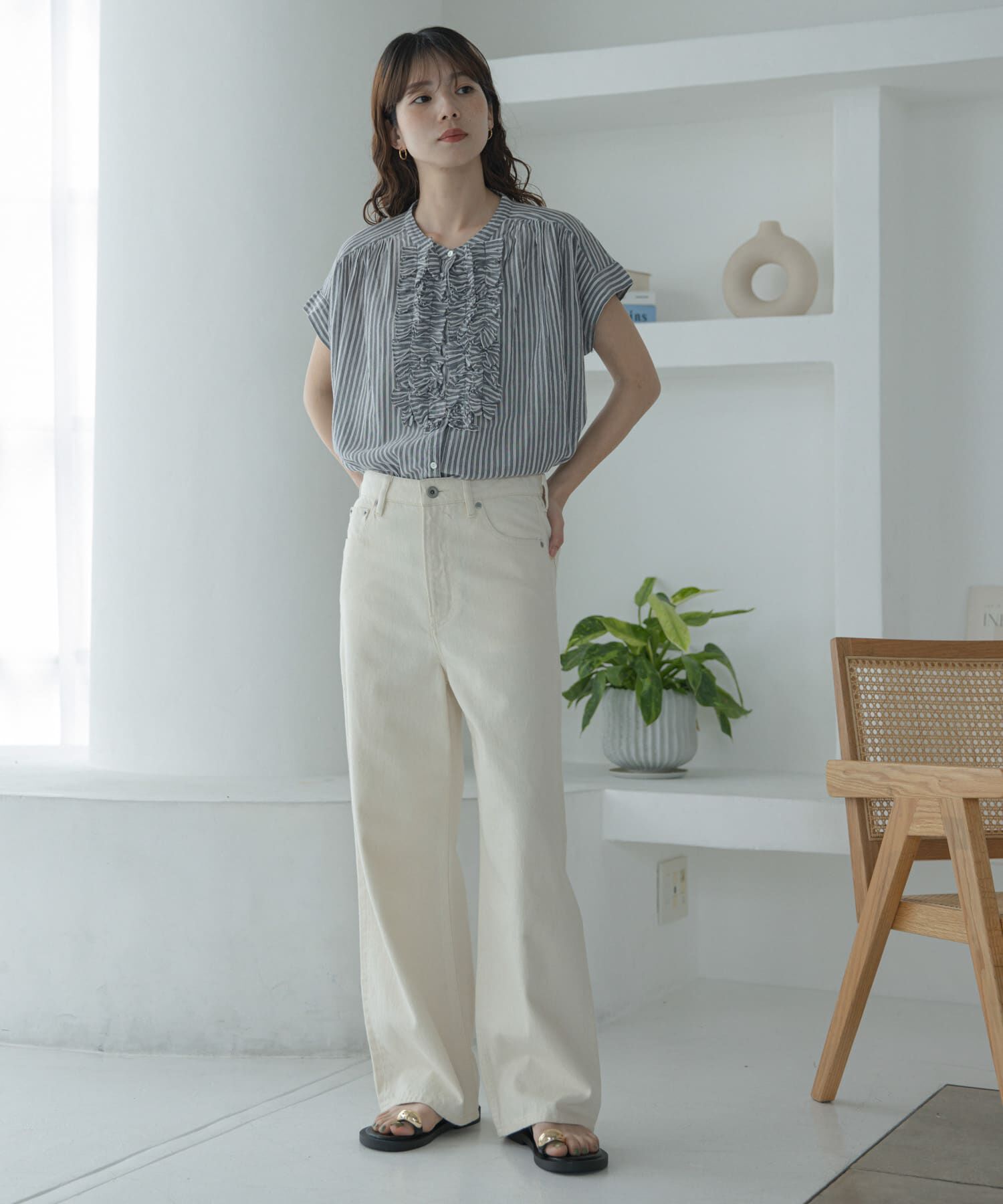 Sonny Label 「ドビーストライプフリルフレンチシャツ」|シャツ・ブラウス|