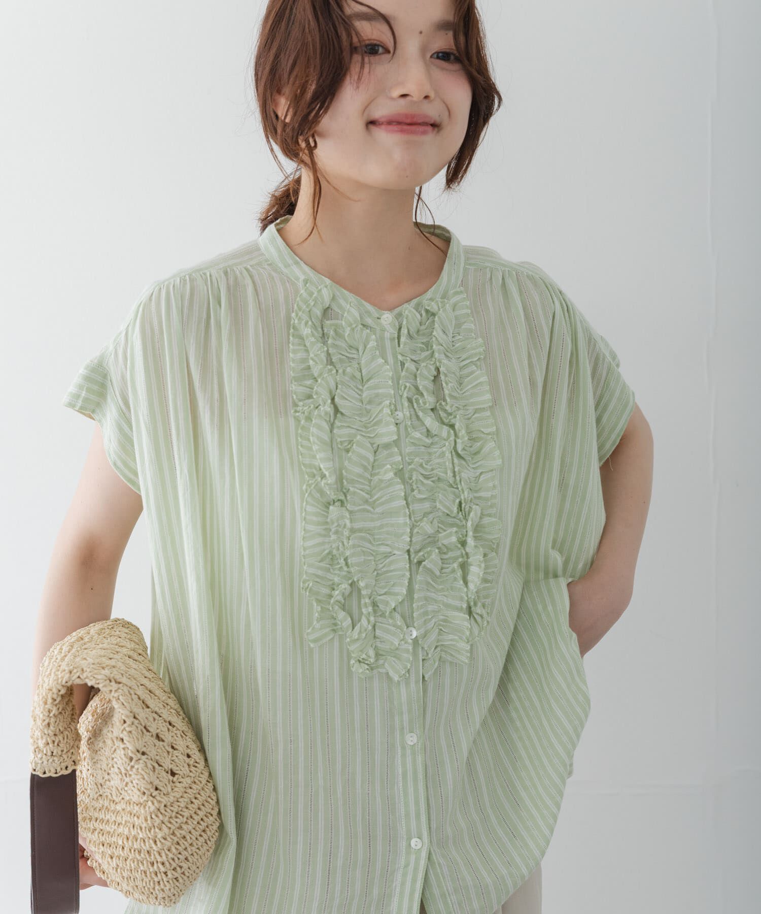 Sonny Label 「ドビーストライプフリルフレンチシャツ」|シャツ・ブラウス|