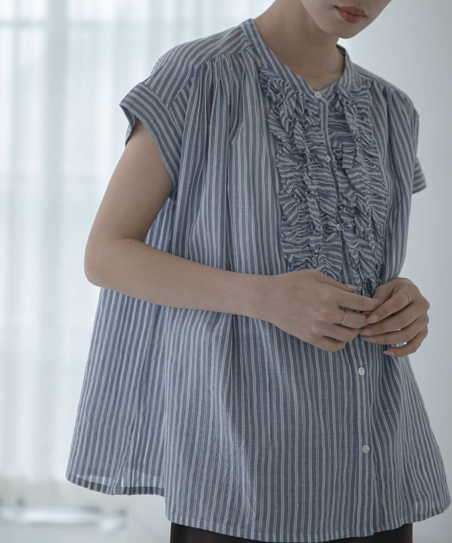 Sonny Label 「ドビーストライプフリルフレンチシャツ」|シャツ・ブラウス|