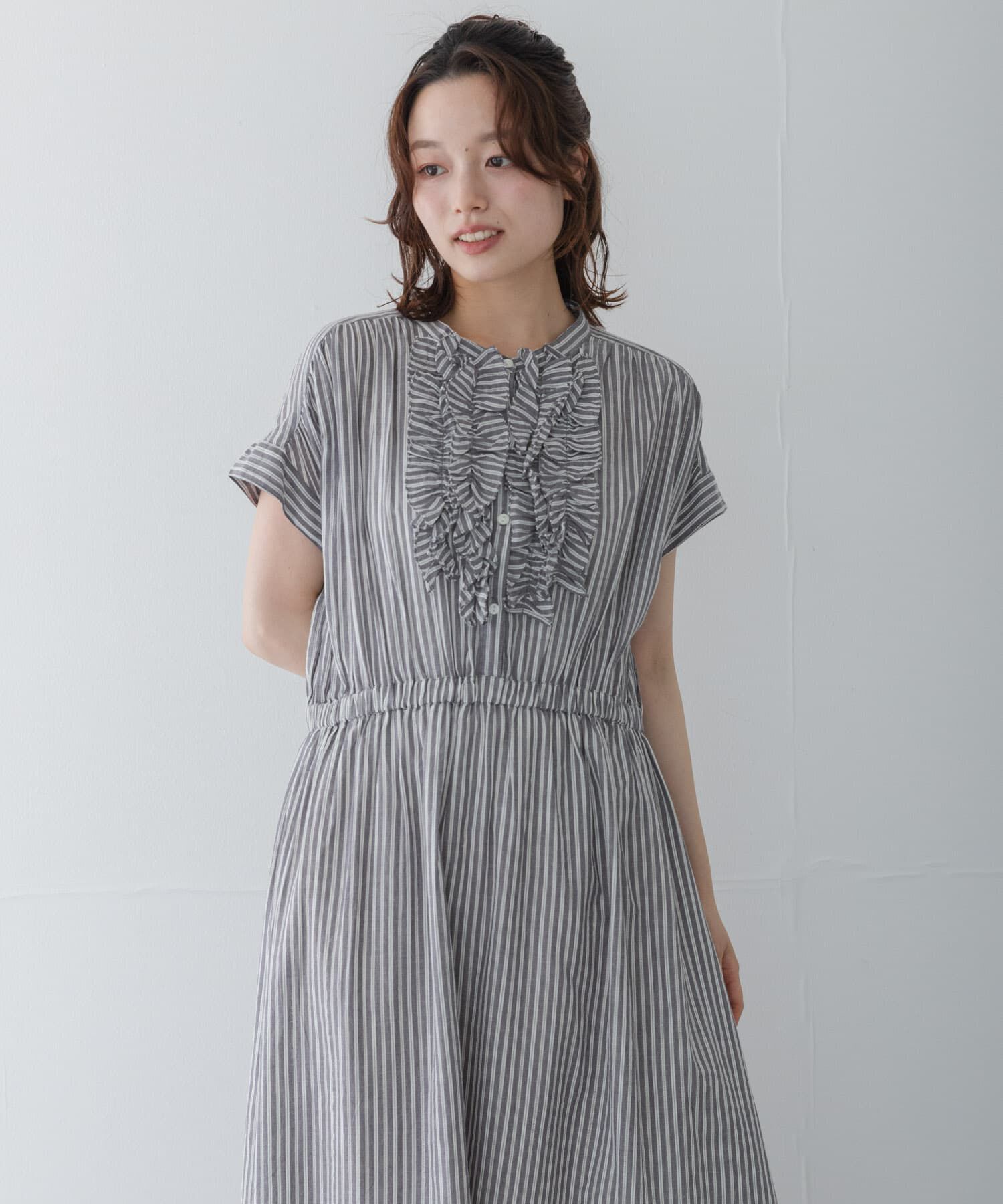 Sonny Label 「ドビーストライプフリルシャツワンピース」|ワンピース|