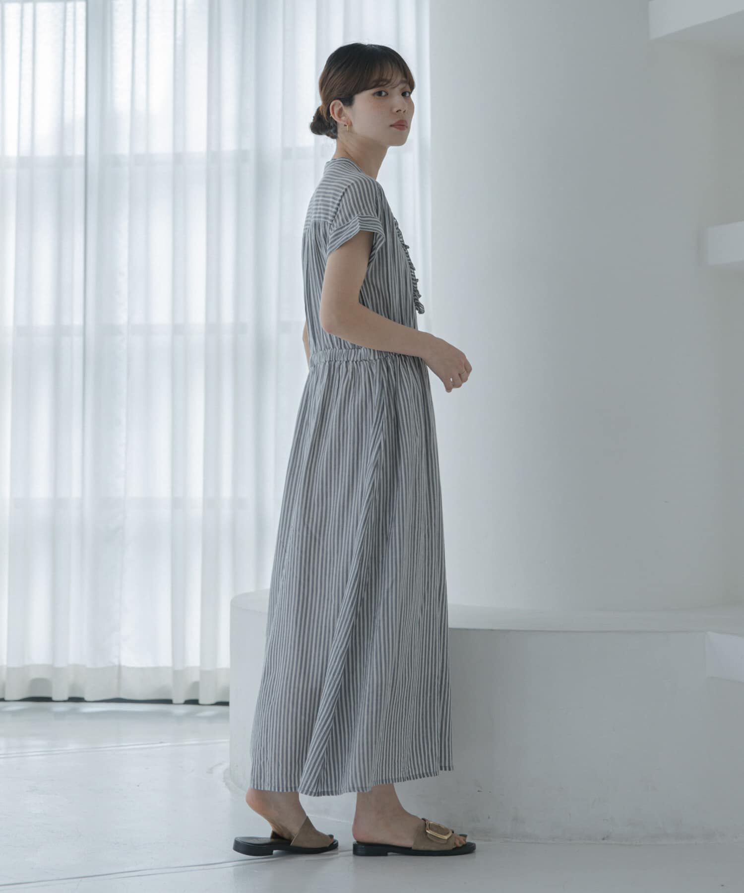 Sonny Label 「ドビーストライプフリルシャツワンピース」|ワンピース|