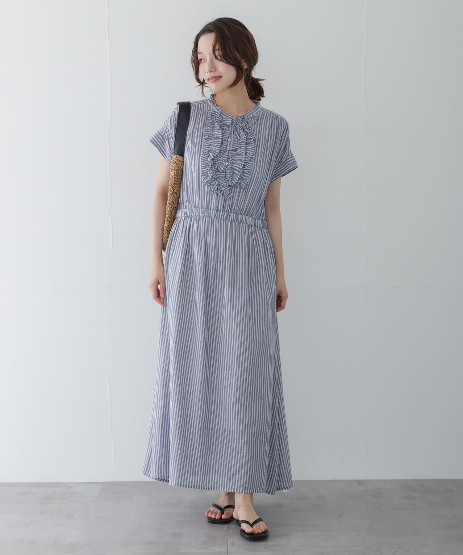 Sonny Label 「ドビーストライプフリルシャツワンピース」|ワンピース|ブルー