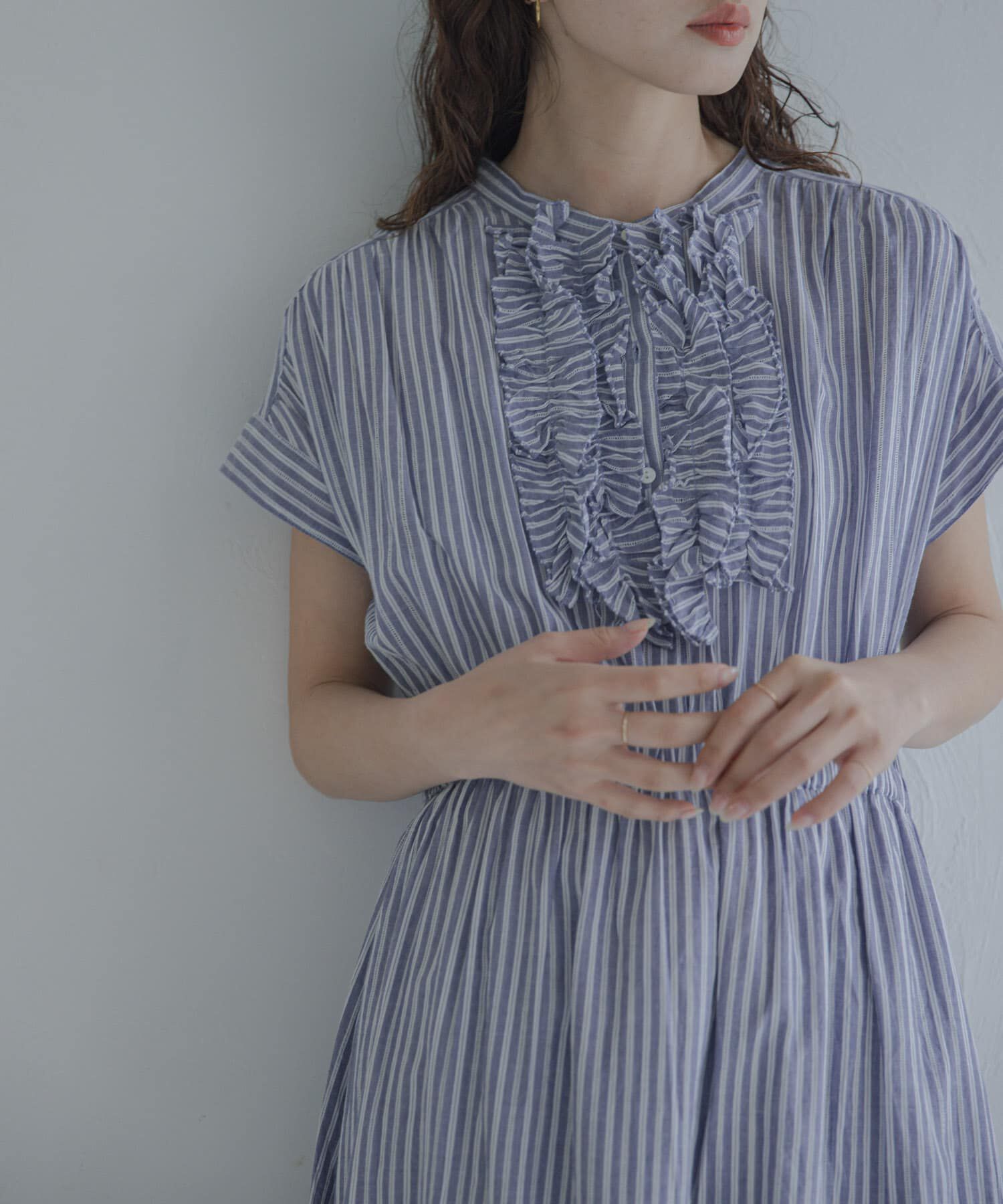 Sonny Label 「ドビーストライプフリルシャツワンピース」|ワンピース|