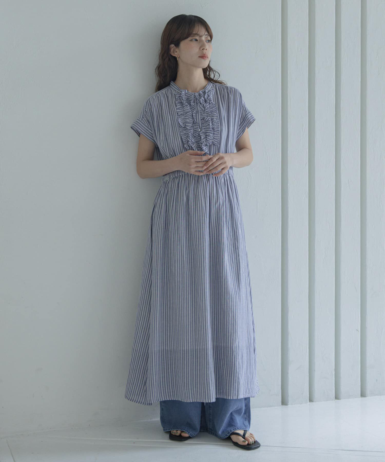 Sonny Label 「ドビーストライプフリルシャツワンピース」|ワンピース|