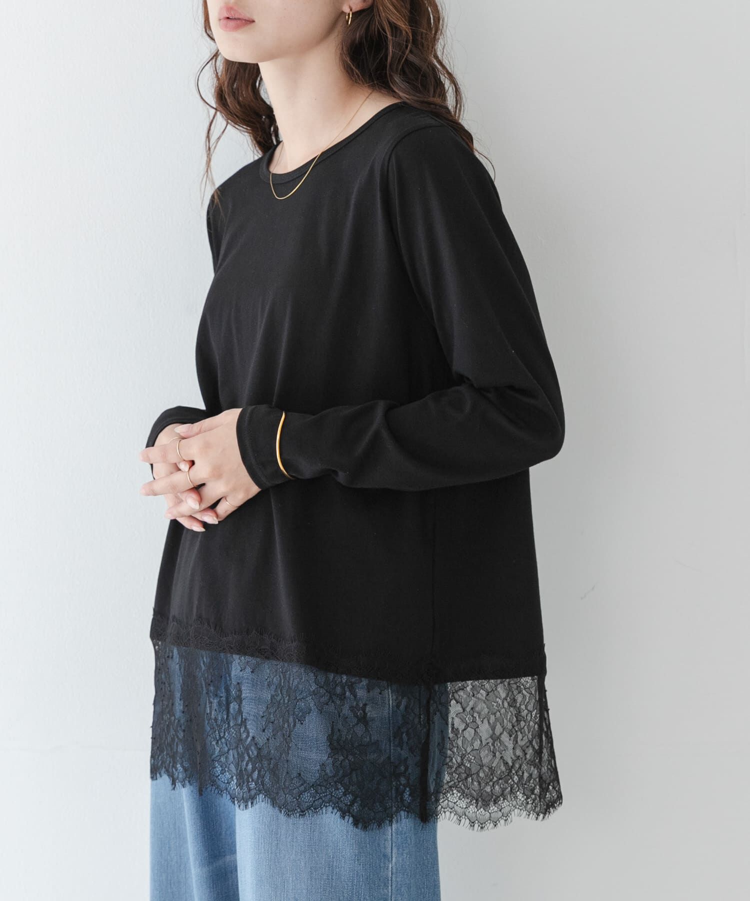 Sonny Label 「『WEB限定』ルーズフィットレースヘムロングTシャツ」|Tシャツ・カットソー|