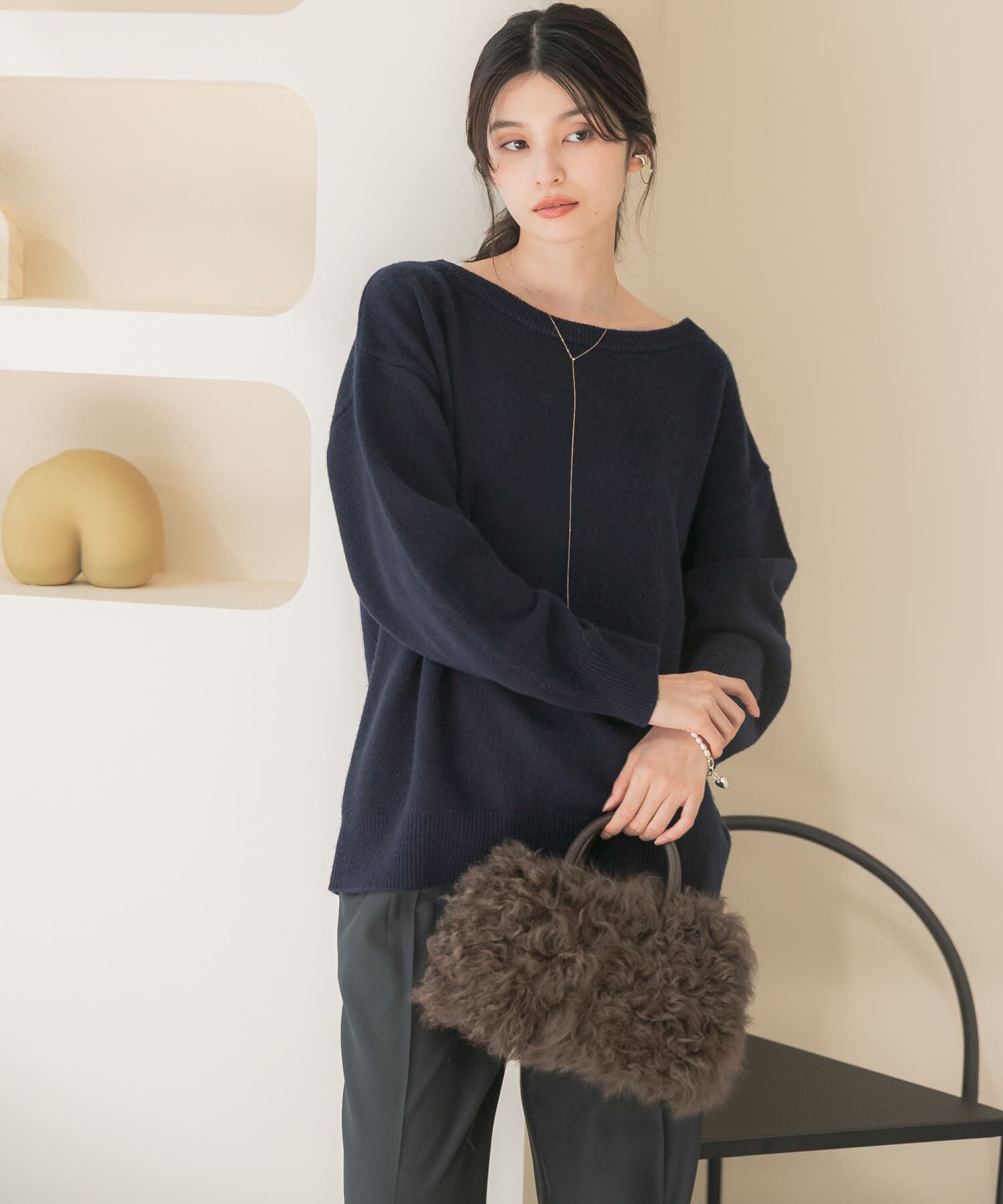 URBAN RESEARCH ROSSO「カシミヤシルクブレンドボートネックニット」|ニット・セーター|ネイビー