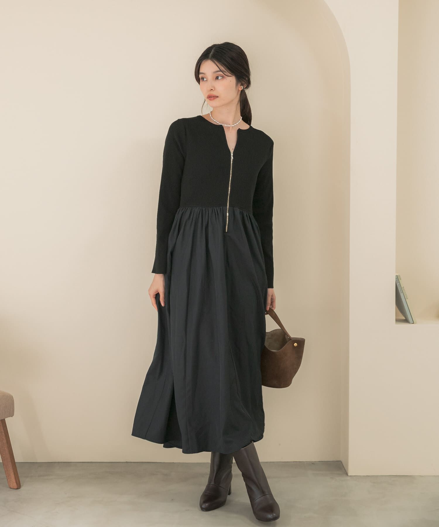 URBAN RESEARCH ROSSO「『WEB限定』キーネックドッキングワンピース」|ワンピース|