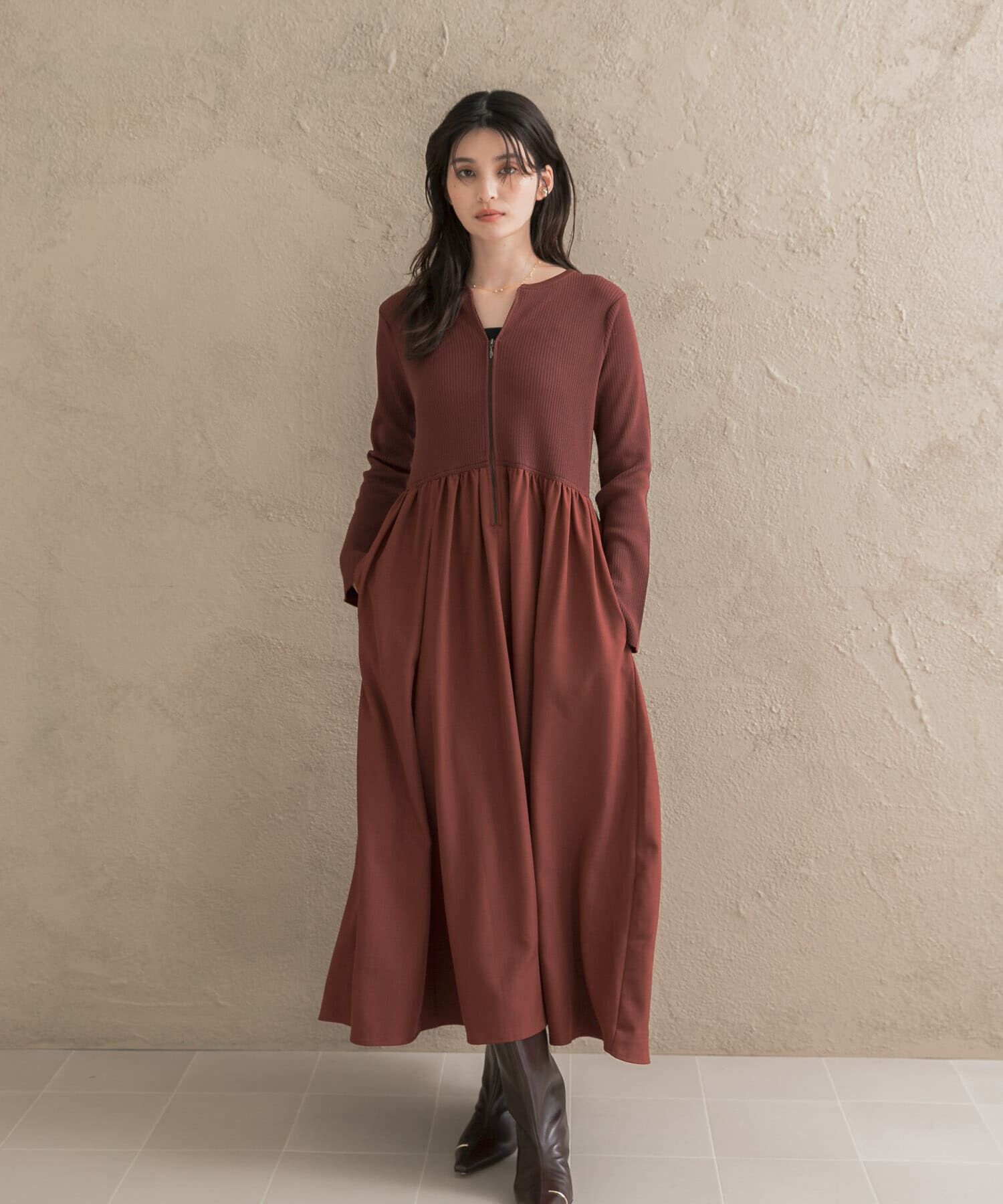 URBAN RESEARCH ROSSO「『WEB限定』キーネックドッキングワンピース」|ワンピース|