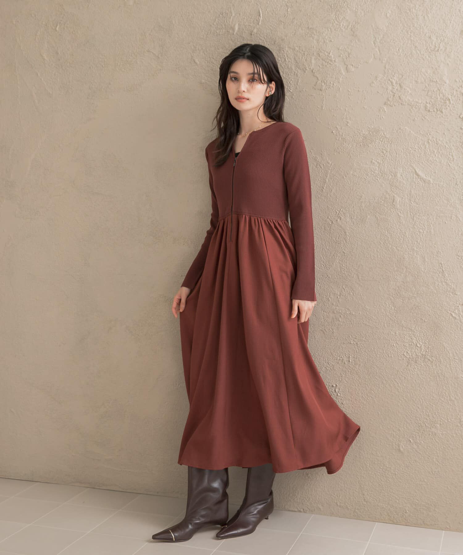 URBAN RESEARCH ROSSO「『WEB限定』キーネックドッキングワンピース」|ワンピース|