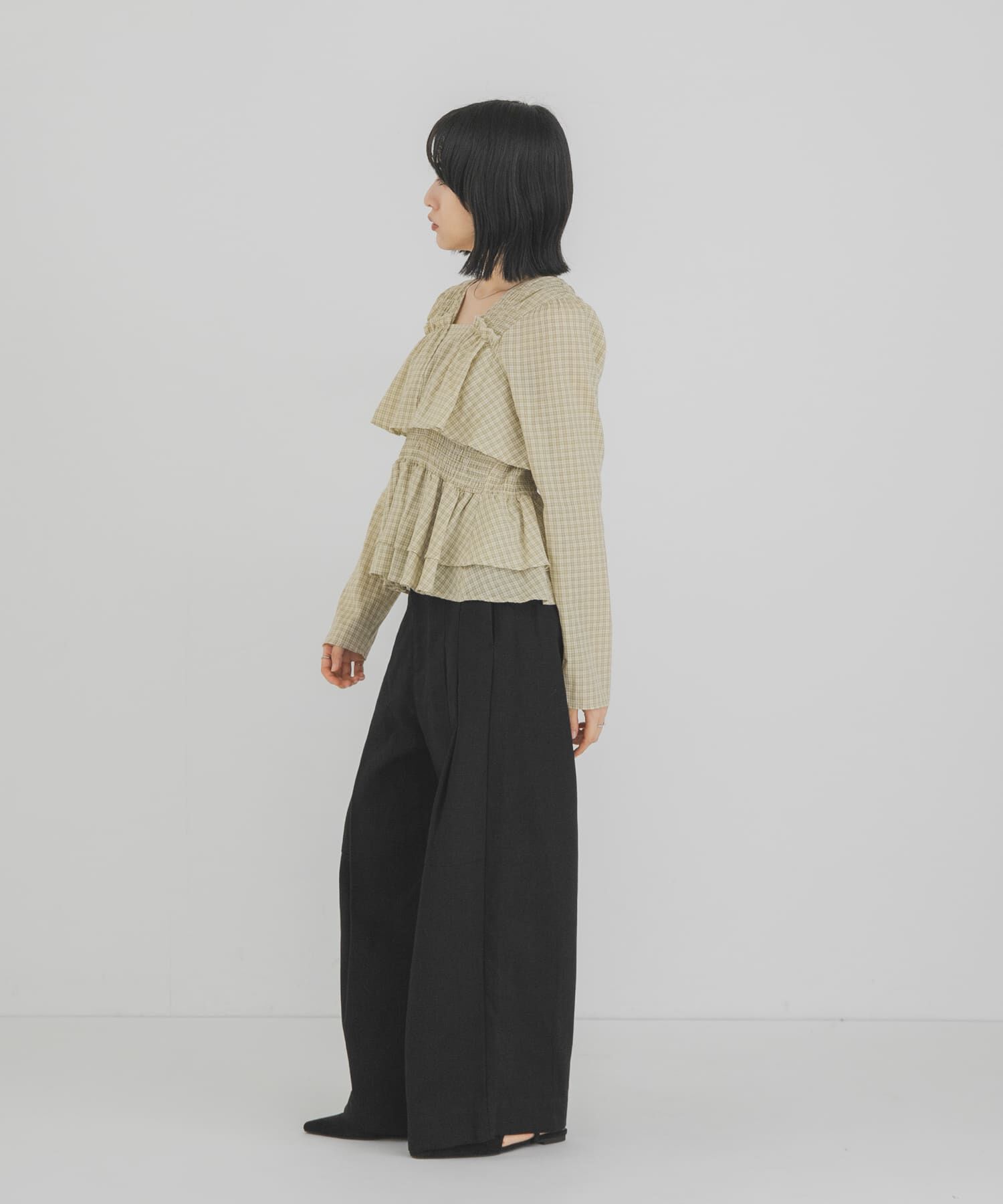  「チェックフリルペプラムブラウス」|シャツ・ブラウス|