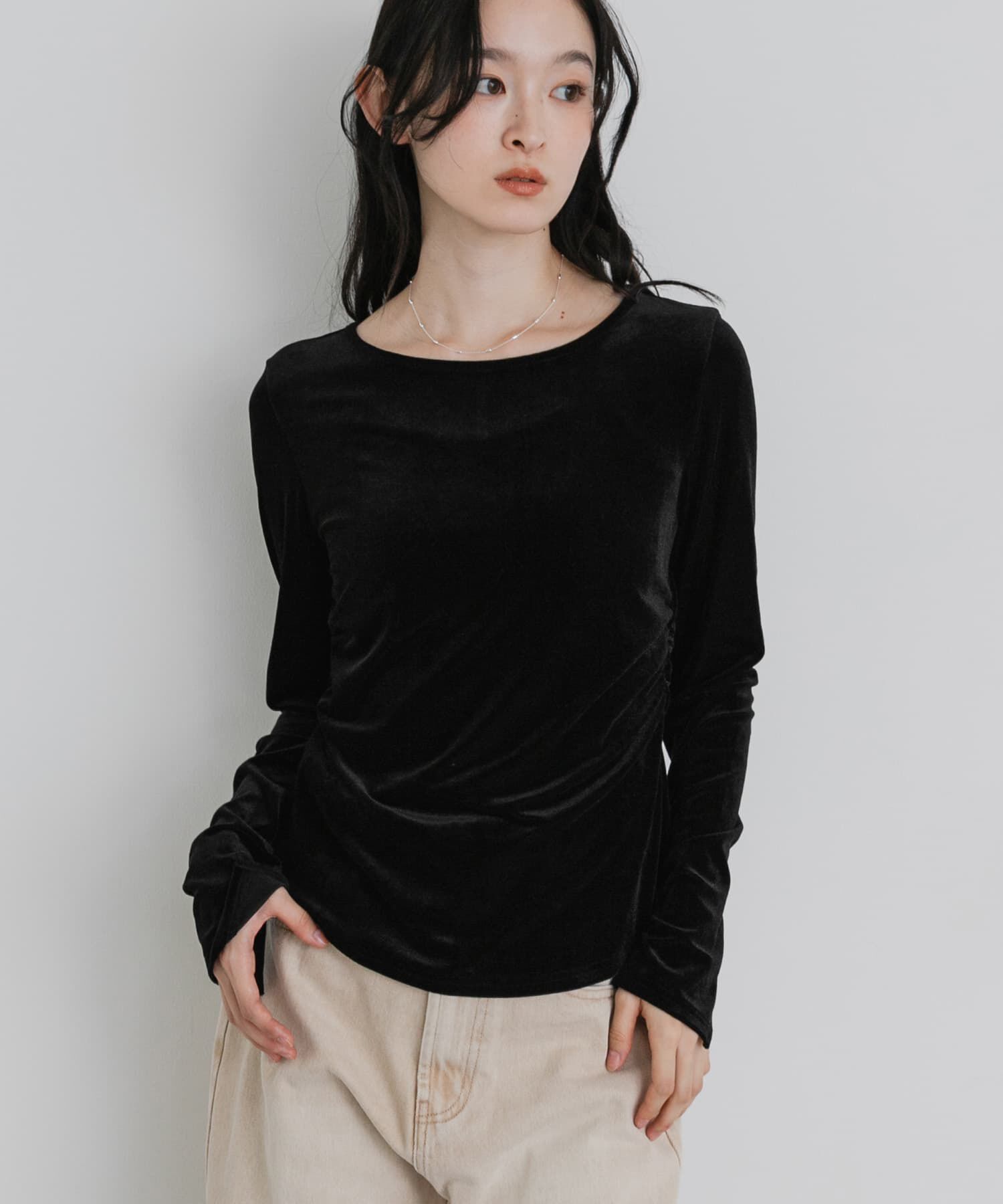 SENSE OF PLACE by URBAN RESEARCH「サイドシャーリングベロアロングTシャツ」|Tシャツ・カットソー|
