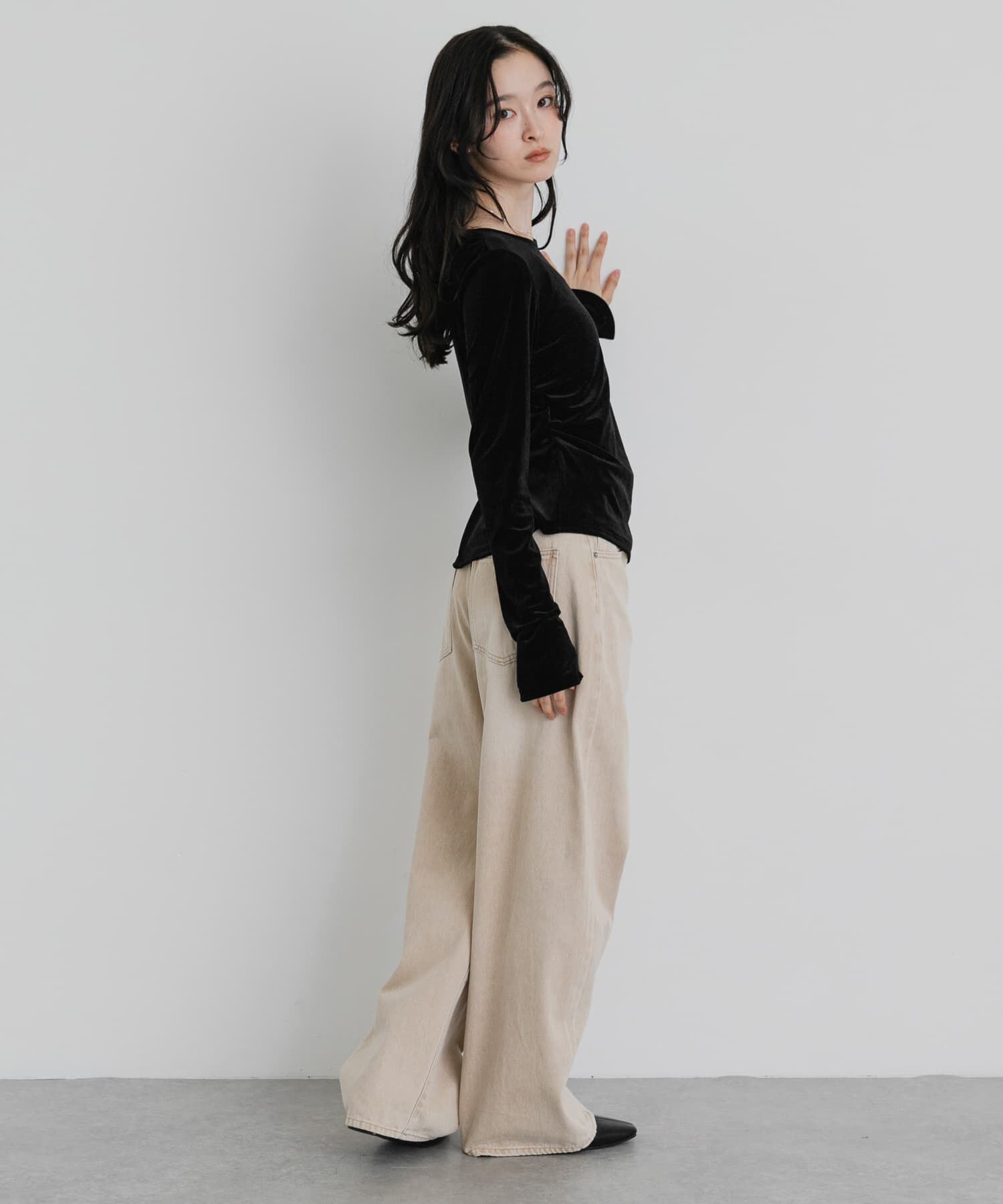 SENSE OF PLACE by URBAN RESEARCH「サイドシャーリングベロアロングTシャツ」|Tシャツ・カットソー|