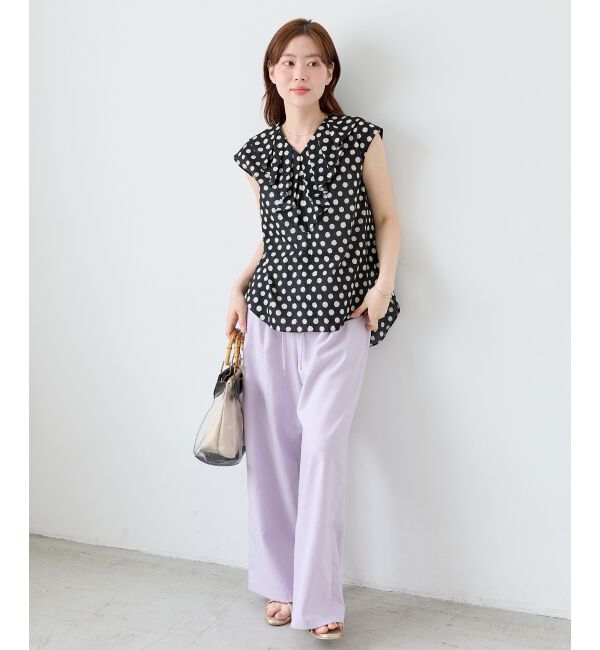  「【日本製】ドットプリントフリルカラーブラウス」|シャツ・ブラウス|