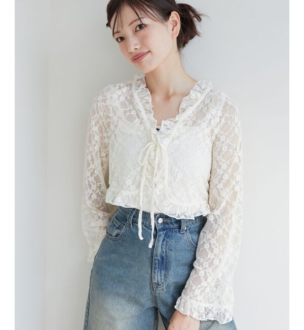 MAJESTICLEGON「レースカーデ&times;リボンインナーセット」|カーディガン|