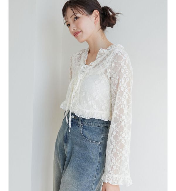 MAJESTICLEGON「レースカーデ&times;リボンインナーセット」|カーディガン|