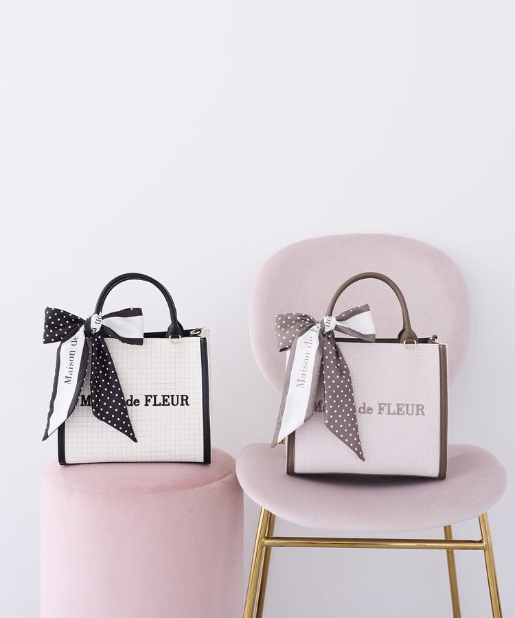 Maison de FLEUR「スカーフ付きツイードスクエア2Wayトート」|トートバッグ|
