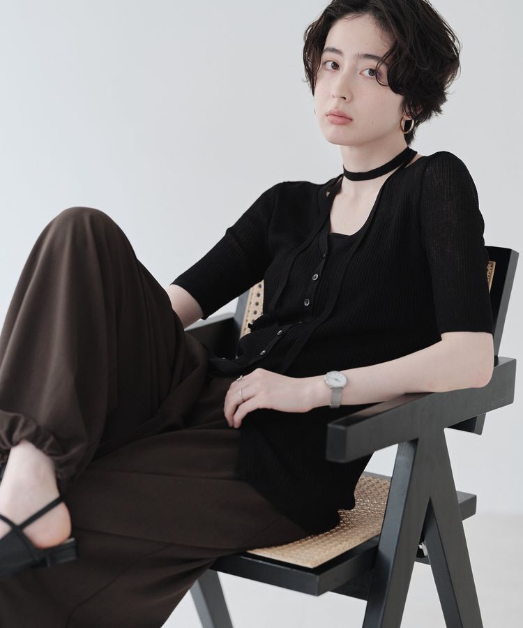 Green Parks「紐付き多釦ニットプルオーバー」|ニット・セーター|Black