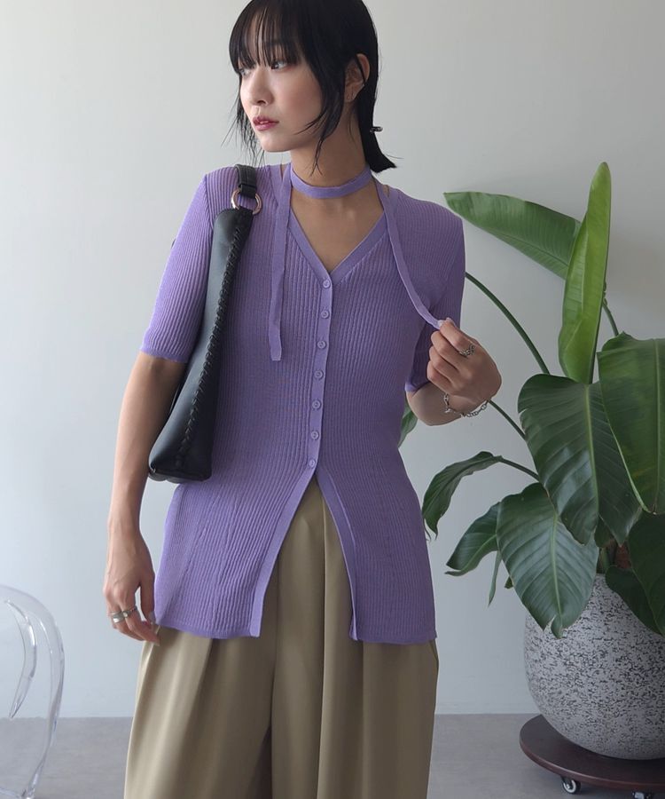 Green Parks「紐付き多釦ニットプルオーバー」|ニット・セーター|Lilac