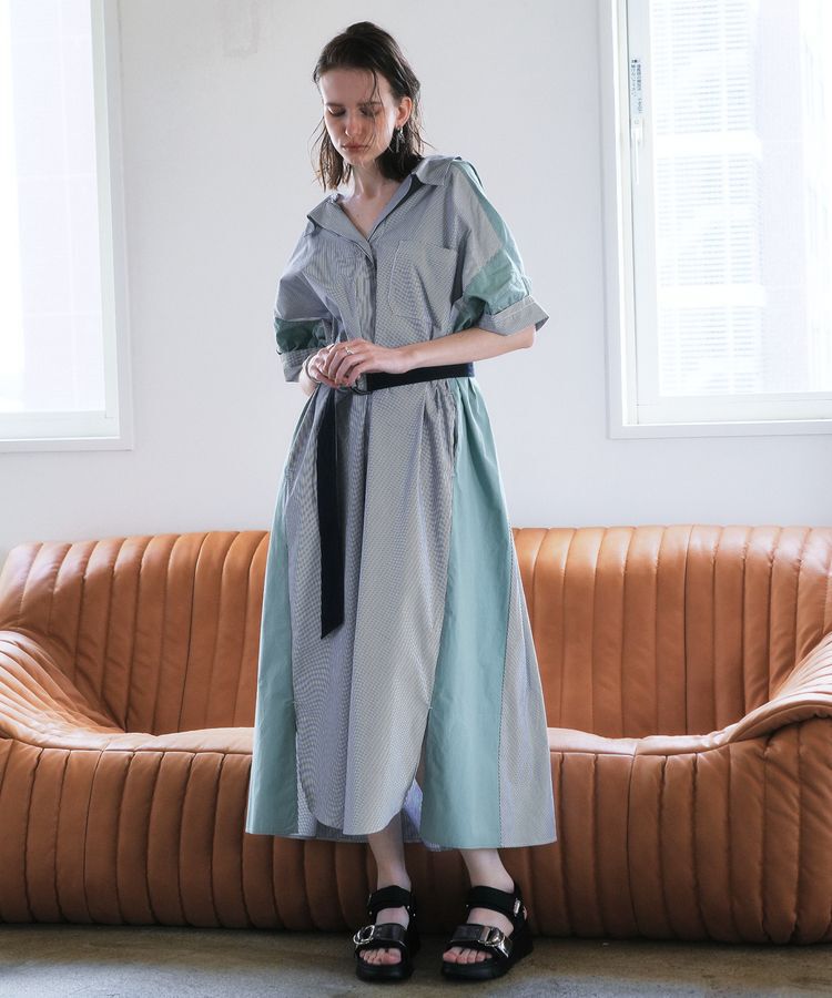 Editt by YECCA VECCA「ベルト付きスキッパーシャツワンピース」|ワンピース|Stripe