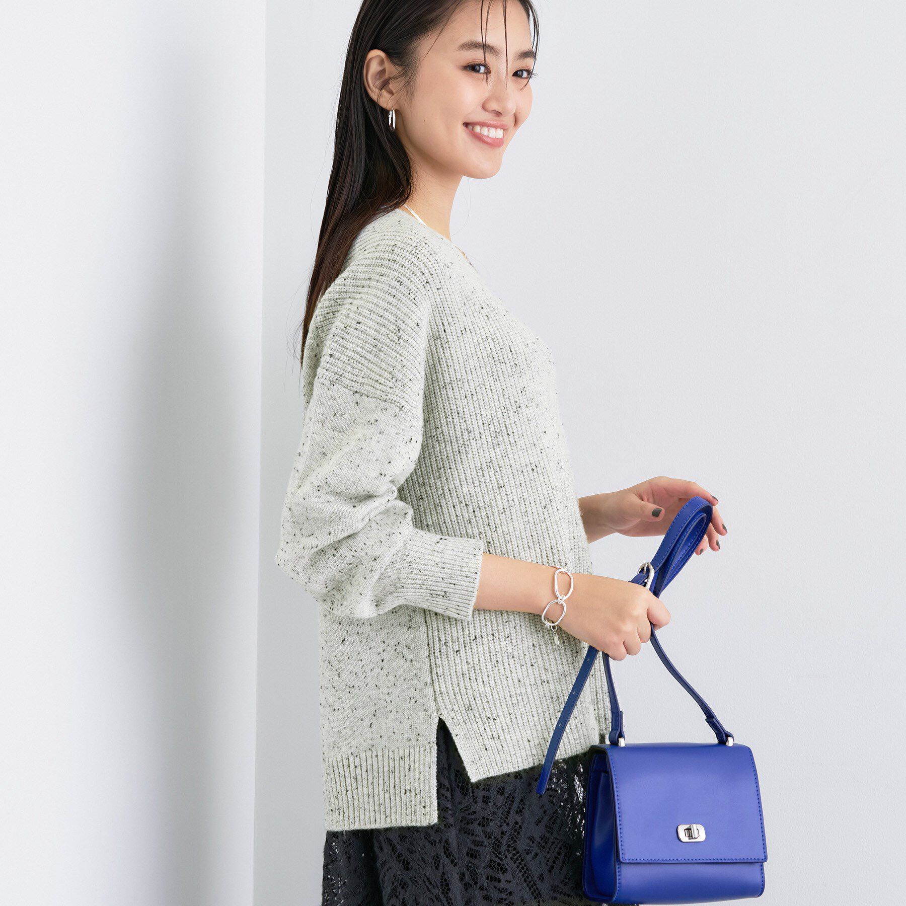 INDIVI「【洗える】カラーネップ スリットニット」|ニット・セーター|