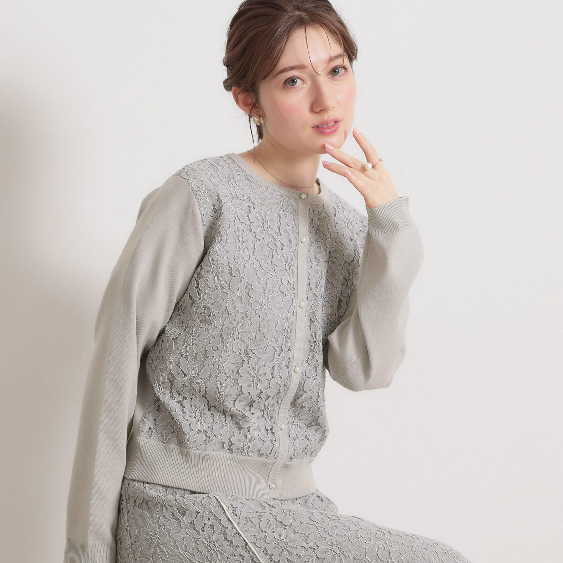 Couture broach「【洗える】コードレース カーディガン」|カーディガン|