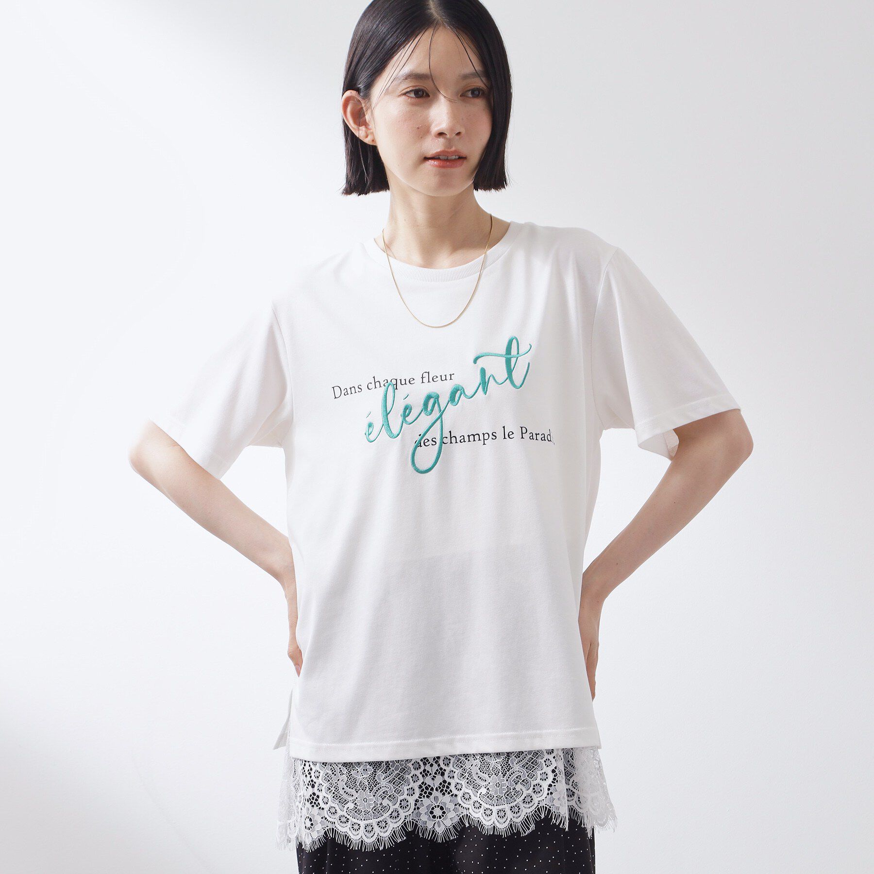 THE SHOP TK「【重ねて印象アップ】レイヤードスタイルに 裾レースタンクトップ」|Tシャツ・カットソー|