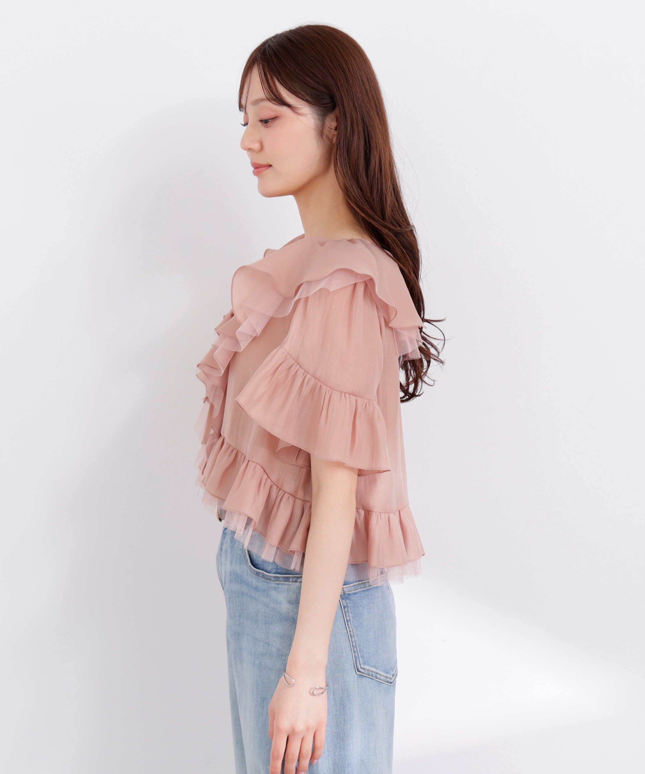 PROPORTION BODY DRESSING「チュール付きラッフルブラウス 26SS」|シャツ・ブラウス|