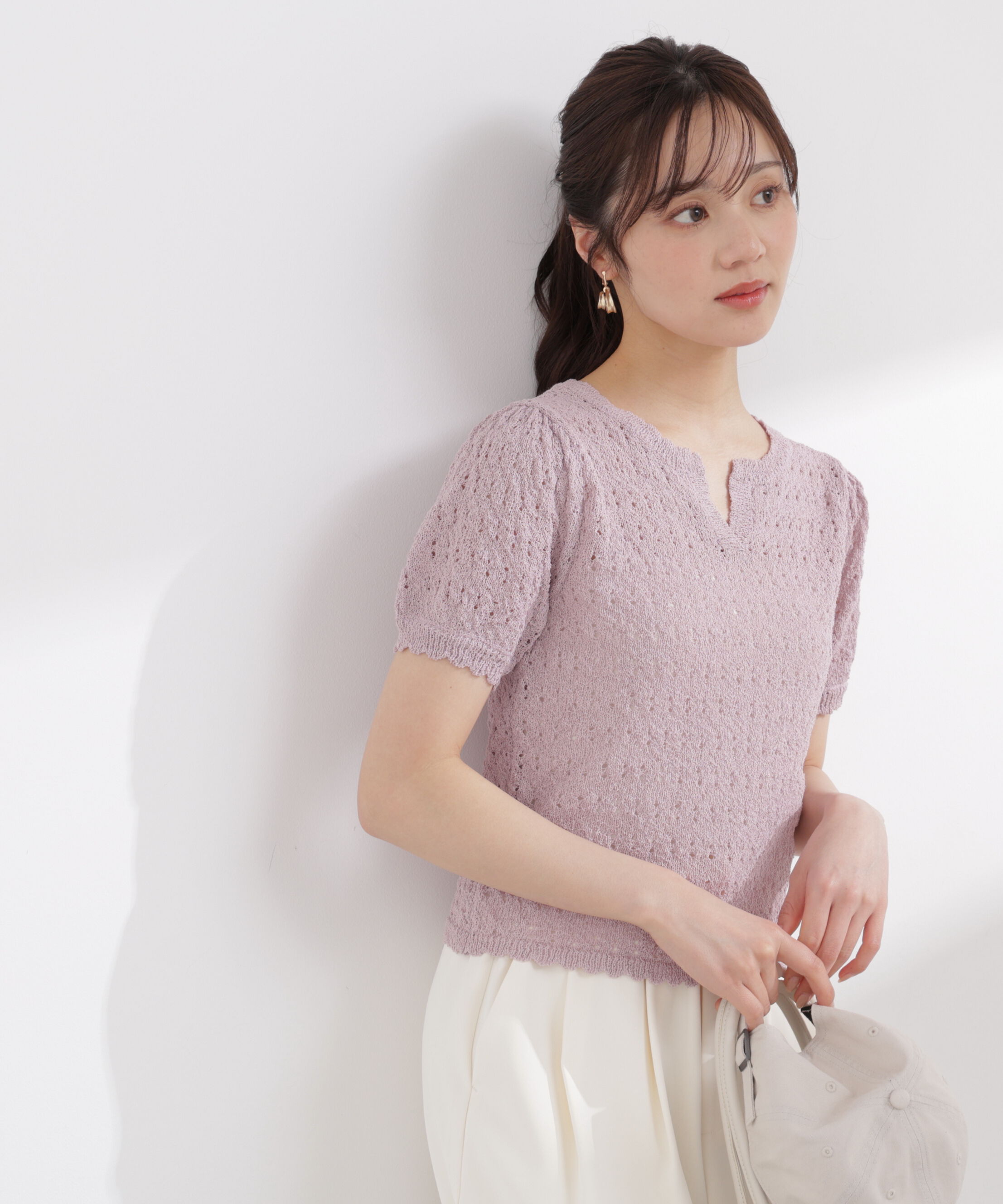 PROPORTION BODY DRESSING「ヘンリーネック透かし編みニット 26SS」|ニット・セーター|ラベンダー