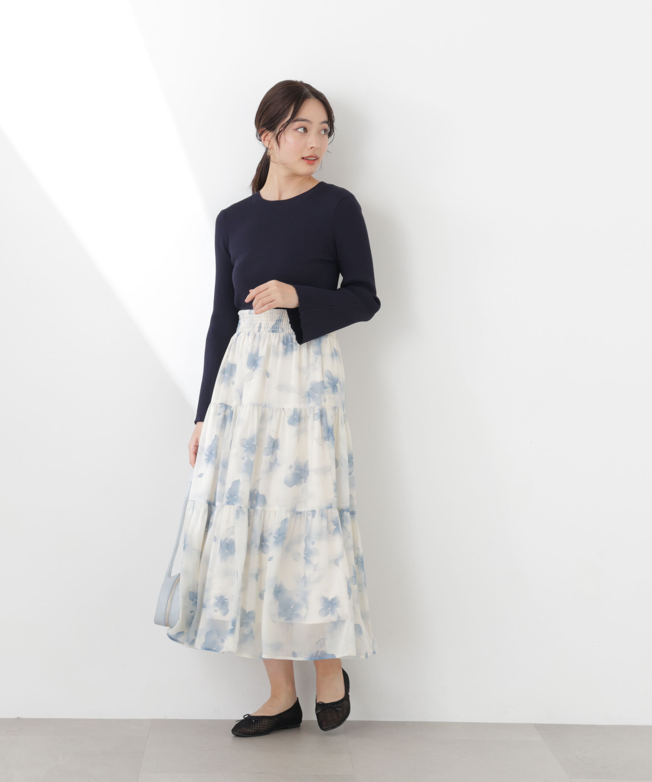PROPORTION BODY DRESSING「ニットドッキング花柄シャーリングワンピース　26SS」|ワンピース|ネイビー&times;ブル