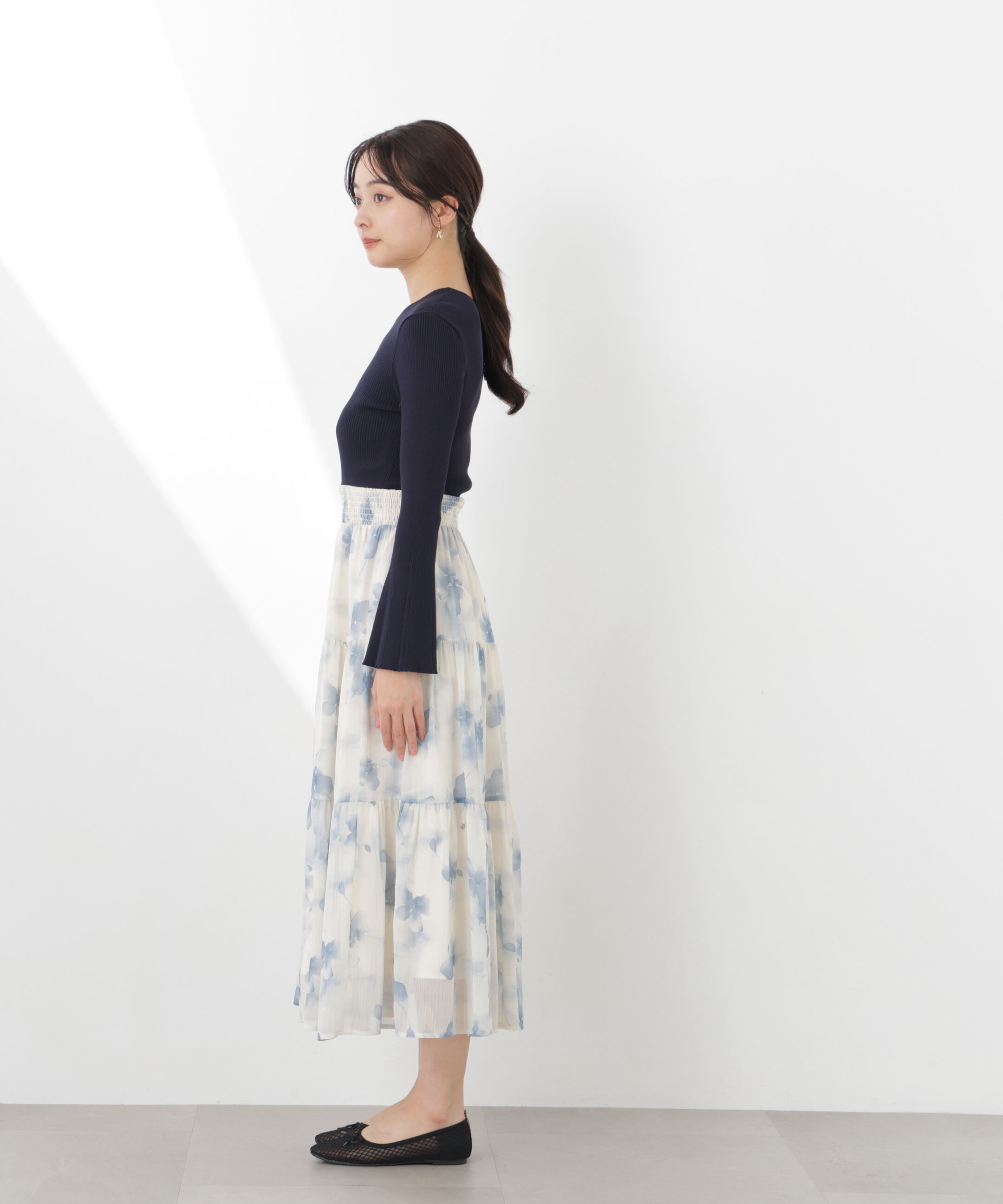 PROPORTION BODY DRESSING「ニットドッキング花柄シャーリングワンピース　26SS」|ワンピース|