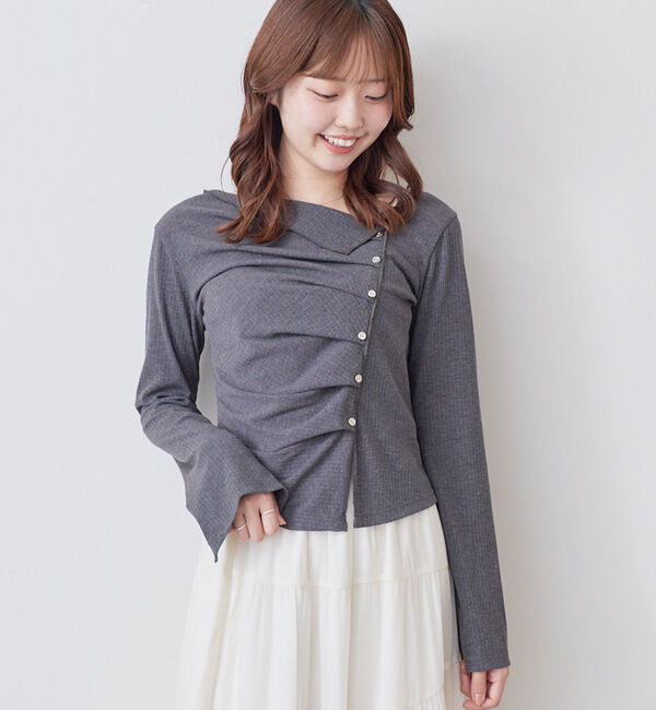 archives「【ＯＮかわ】２ｗａｙアシメボタンカットＴＯＰＳ」|Tシャツ・カットソー|CHARCOAL GRAY