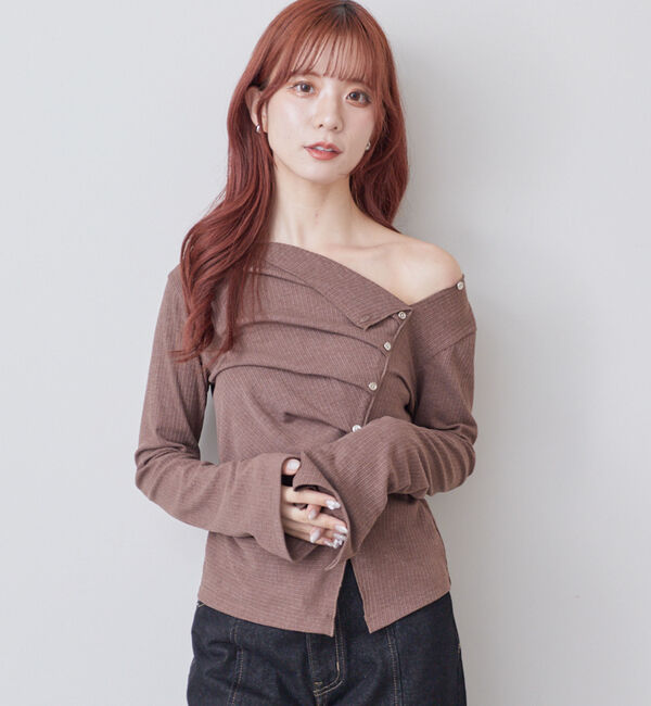 archives「【ＯＮかわ】２ｗａｙアシメボタンカットＴＯＰＳ」|Tシャツ・カットソー|
