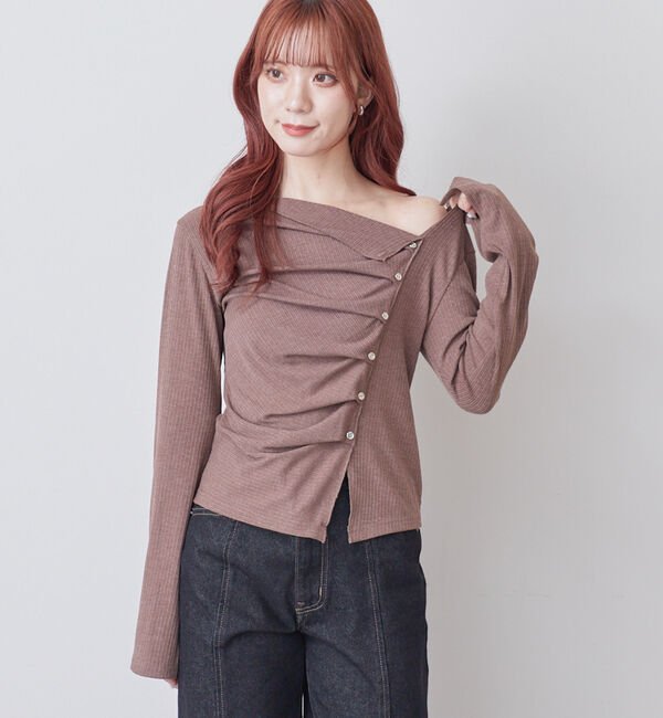 archives「【ＯＮかわ】２ｗａｙアシメボタンカットＴＯＰＳ」|Tシャツ・カットソー|